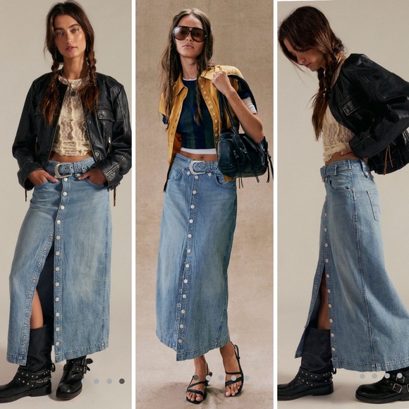 We The Free Astoria Denim Maxi Skirt Sz- 26